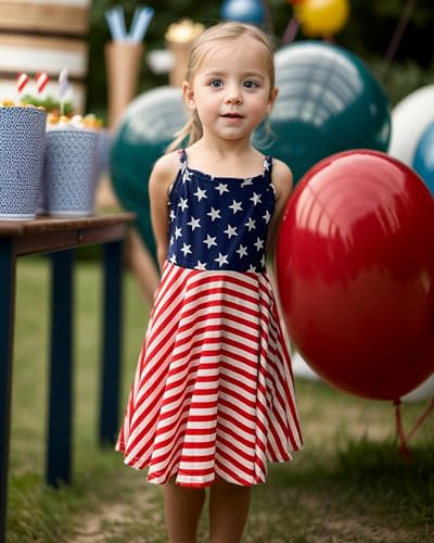 Girls Fourth of July Outfit Toddler American Flag Dress Stars Stripes Swing Sleeveless Dresses 2-7 Years3
