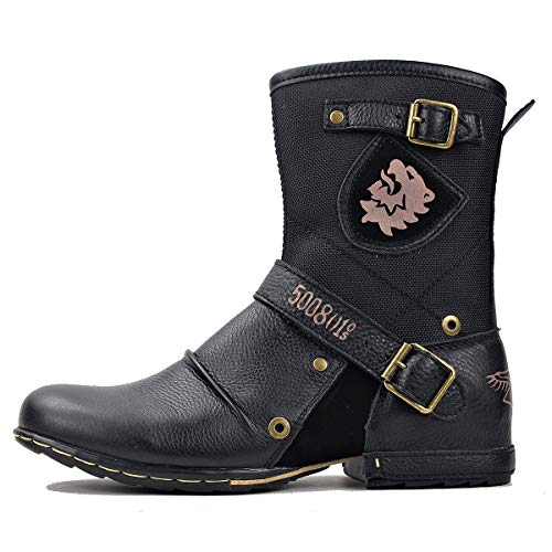 Image of OSSTONE Moto Boots for Men Designer Fashion Zipper-up Leather Chukka western Boots Casual Shoes OS-5008-1-HH-US