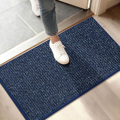 Image of BEQHAUSE Dirt Trapper Door Mat 17 inch x 30 inch, Non-Slip Doormats, Blue | (Rolled-Up NO Creases) Washable Entryway Rugs,Dirt Resist and Absorbent Welcome Mat,Low Profile Floor Mat for Front Back Door