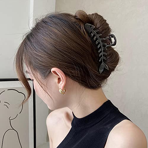 Black Hair Claw Clips Fish Bone Shape Metal Hair Claws Crab Geometric Hair Clamp Grab Hair Grip Fashion French Hair Accessories Female Lady Barrette Hairpins Hair Accessories For Women 1Pcs #TOP3