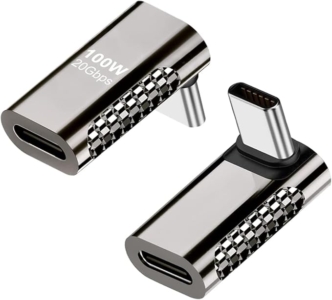 2 Pack Adaptador USB C Macho a Hembra 90°, 100W Carga Rápida, 20Gbps miniatura 2