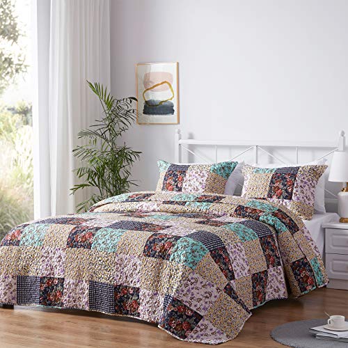 Sunstyle Home Queen Size Quilt Set, Lightweight Microfiber Soft Coverlet Reversible Quilted Pattern Summer Quilt Bedspreads Comforter Set For All Season, 3 Piece Includes 1 Quilt + 2 Shams #TOP1