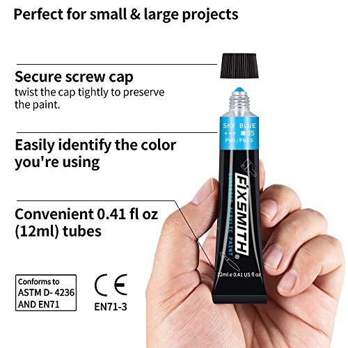 Fixsmith Acrylic Paint, Set Of 12 Colors/Tubes (0.41 Oz, 12 Ml) With Storage Box, Non Fading, Non Toxic Paints For Artists & Kids, Art Supplies For Canvas Wood Fabric Ceramic Crafts Painting. #TOP4