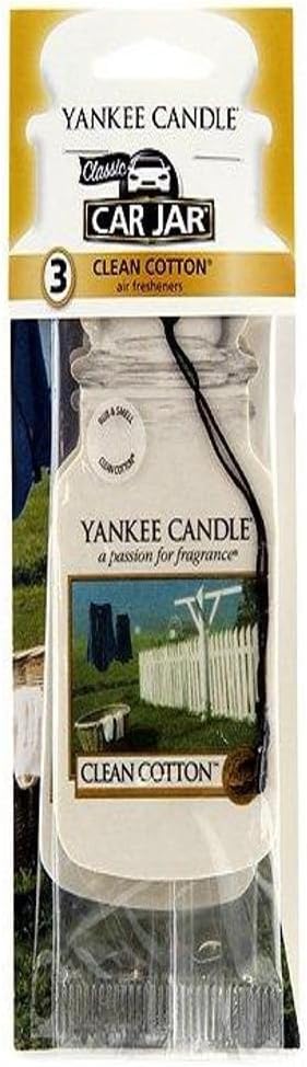 Yankee Candle Classic Paper Car Jar Air Freshener, Hanging Car Freshener, Long Lasting Odor Neutralizing Car Fragrance, Clean Cotton (Pack of 12)