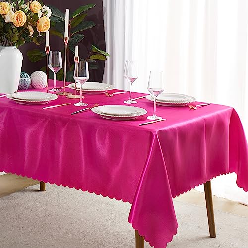 KKJIAF 1 Pack Hot Pink Satin Tablecloth 58" x 102"