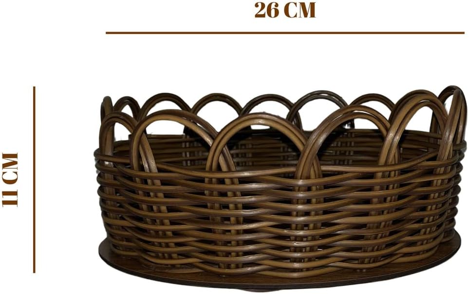 Rattan Basket Handmade Black 10 Inch Oval Decorative Bread and Serving Basket, Handwoven for Kitchen and Dining Table - Brown