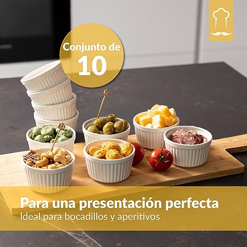Miniatura 2 de Chefarone Juego De Moldes Para Soufflé, Aptos Para Lavavajillas, Cuencos De Cerámica Para Hornear Y Preparar, Mini Cazuelas De 200 Ml, Juego De 10 Unidades, Color Blanco 9 X 7,5 X 5 Cm
