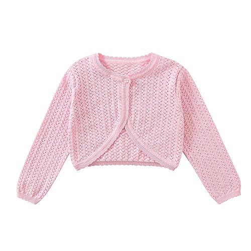 Yealoo Bolero Mädchen mit Lochmuster gestrickt Baumwolle Strickjacke Kinder Bolerojacke Schulterjacke Rundhals