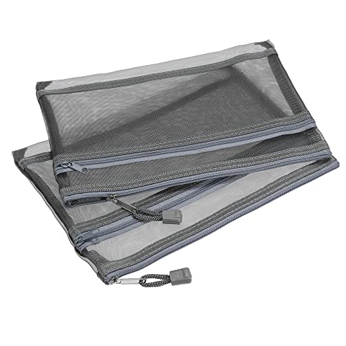 YOKIVE 6 Pack Mesh Cosmetic Bags, A5 Nylon Pencil Cases | Double Zipper Travel Organizers Makeup Pouch, Great for Home(Gray)