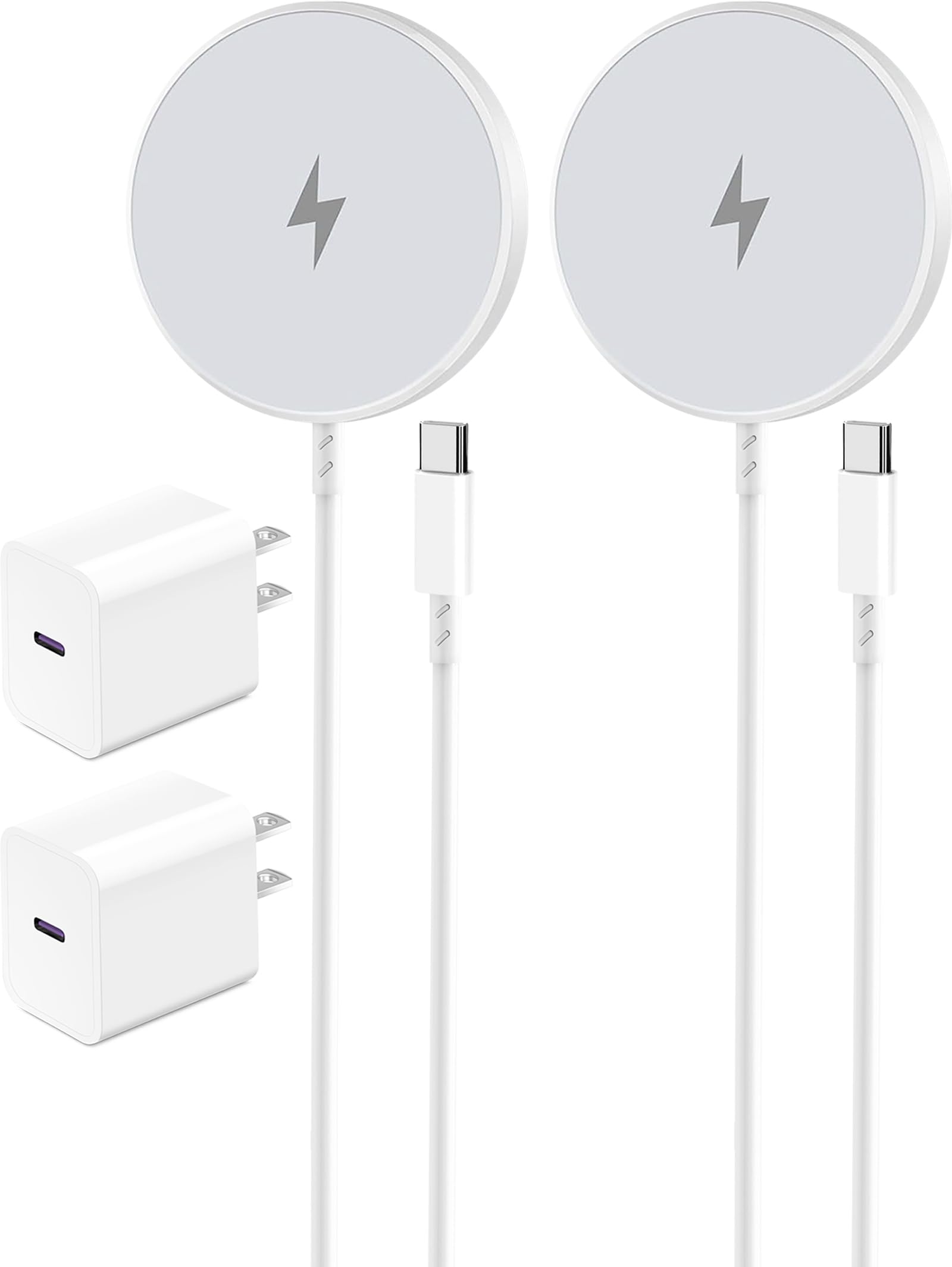 Photo 1 of Magnetic Wireless Charger for Apple iPhone 17/16/15/14/13/12/11/AirPods, 2-Pack Fast Charging Long Cable 10ft Magnet Pad & 2-Pack Type-c Charger Block, White