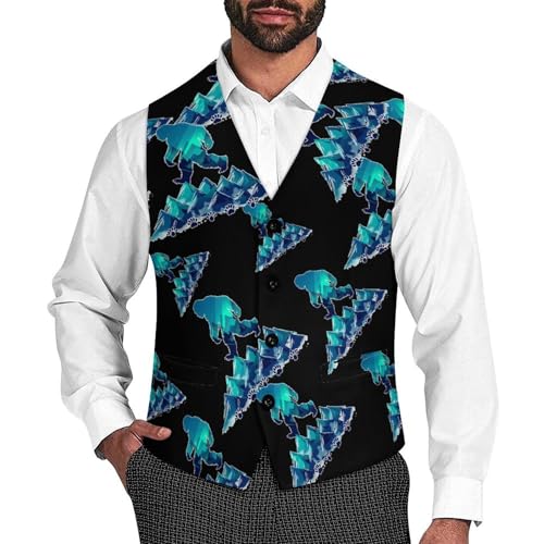 Bigfoot Pawprint Sasquatch Mountains Men's Suit Vests Business Formal Dress V-Neck Waistcoat Tops with 2 Pockets