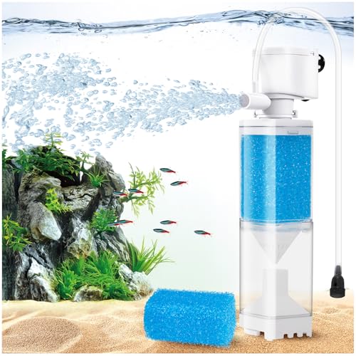 Vehipa Filtro Pecera 4W, Adecuado para Peceras de 20-80 litros, 350 L/H, con Flujo Ajustable y Efectos de Olas, Aislamiento de Impurezas, Circulación de Agua