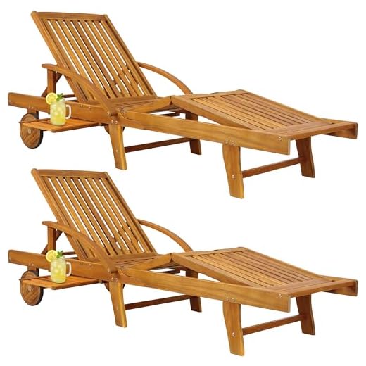 CASARIA® 2x Sun Lounger Tami Sun | Acacia Wood | Foldable Adjustable | Extendable Table | Garden Sun Bed | Reclining Deck Chair | Wooden Garden Sunlounger