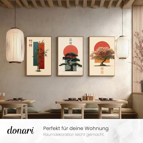 Donari Japan Poster Set – Wandbilder mit asiatischen Motiven | Kyoto, Tokio & traditionelle Kultur | Geschenkidee für Japan-Fans (Set 6 - Bonsai x Bambus, 21x30 cm, Ohne Rahmen)