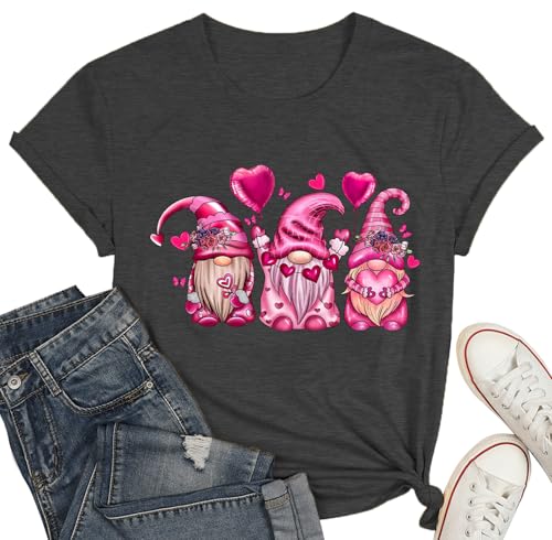 Valentine's Day Shirt Womens Cute Graphic T-Shirts Funny Love Heart Print Short Sleeve Romantic Tops