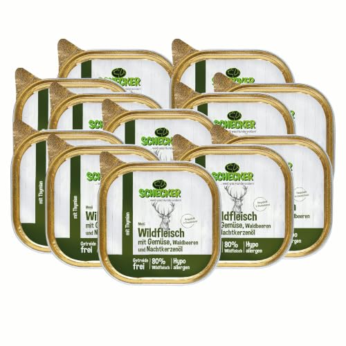 Schecker Nassfutter Hundemenü Wildfleisch mit Gemüse, Waldbeeren (200g (12er Pack), Wildfleisch)