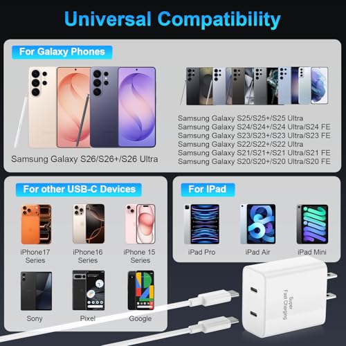 Image of iPhone 17 16 15 Charger Fast Charging, 45W Dual Port USB C Android Phone Charger Block with 10FT Long Type C Cable Cord for Apple iPhone 17 /Pro /Pro Max /Air /16 Pro /16 Pro Max /15 Plus /iPad /S26 Ultra /S25