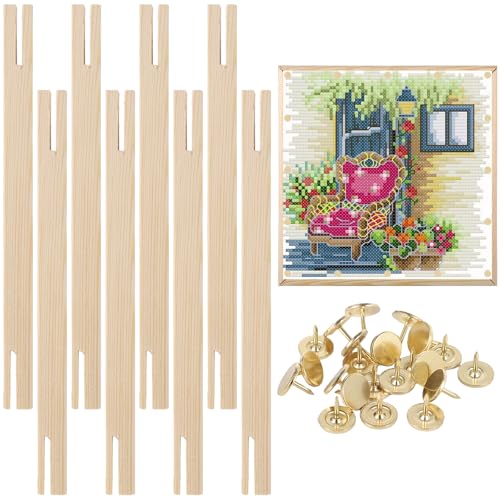 Juego de 8 camillas de bordado con 100 alfileres bastidores de madera y accesorios de costura 2