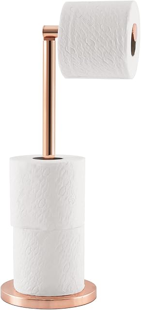 Tatkraft Tess Toilet Paper Stand Storage, Toilet Paper Roll Holder, Rose Gold, 15x42 cm