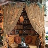 Macrame Curtain Boho Curtain Doorway Window Wall Decor Fiber Yarn Art Handwoven Wall Hanging Art Craftsmanship Home Door Bedroom Wedding Backdrop Arch,Closet Room Divider 59' W x 75' H (1 Panel,Khaki)