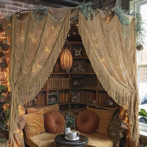 2 Panels Macrame Curtains 59" W x 75" H Handwoven Brown Room Divider Door by Flber - Used condition - CA$116.04