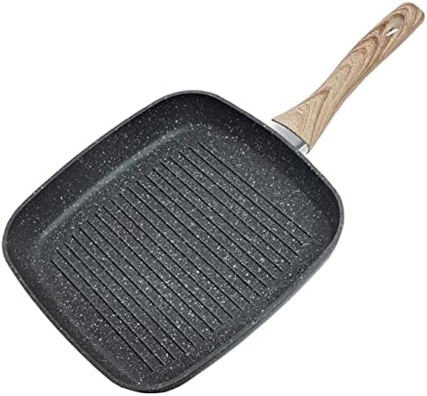 Schallen Anthracite Grey 5pce (3 pans and 2 lids) Kitchen Cookware Non Stick Frying Pan Saucepan Cooking Stock Pot Full Pan Set with Lids (Wooden Finish Handles)