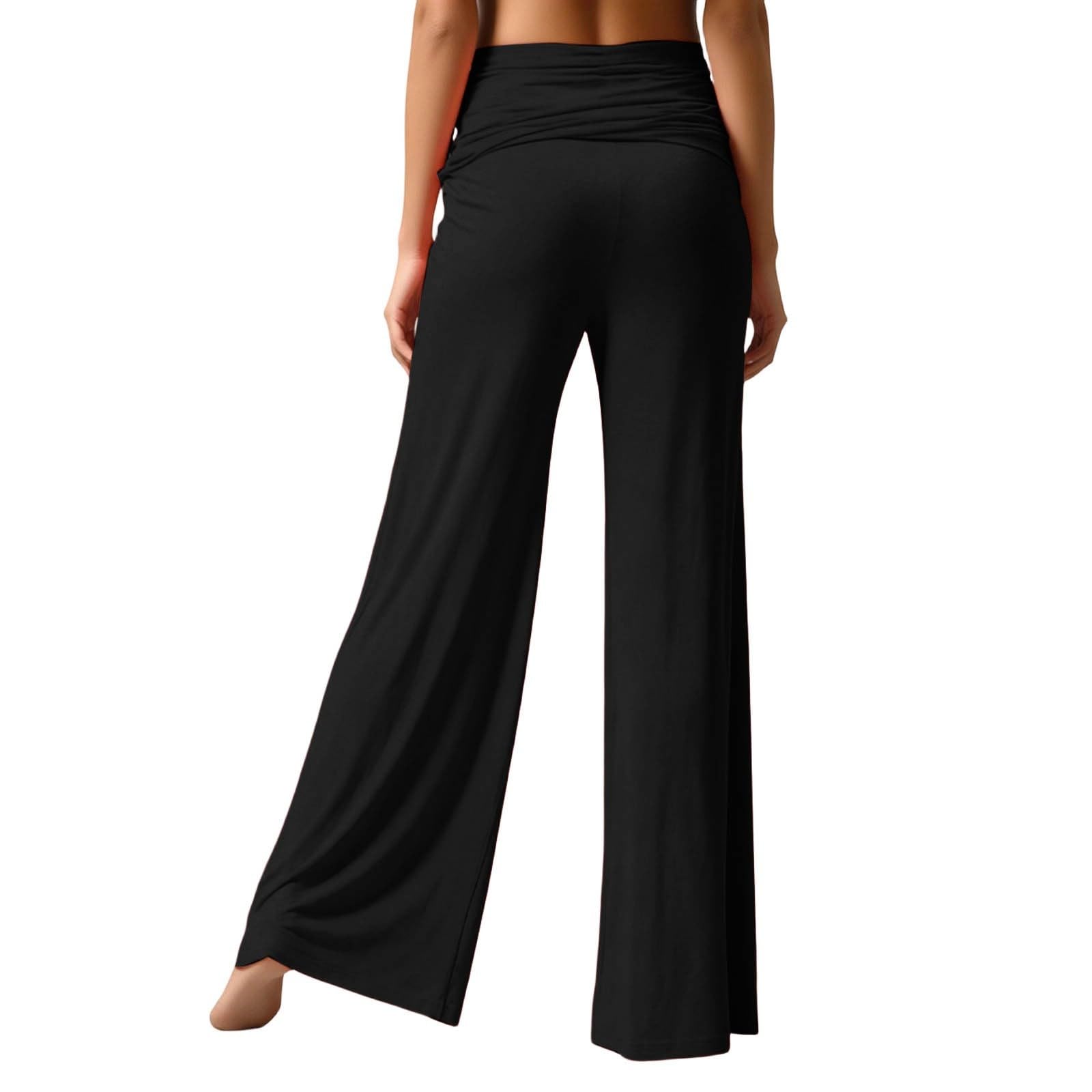 Fold Over Yoga Pants Women Wide Leg Pants Bell Bottoms Y2K Low Rise Bootcut Flare Leggings Foldover Lounge Trousers - 3