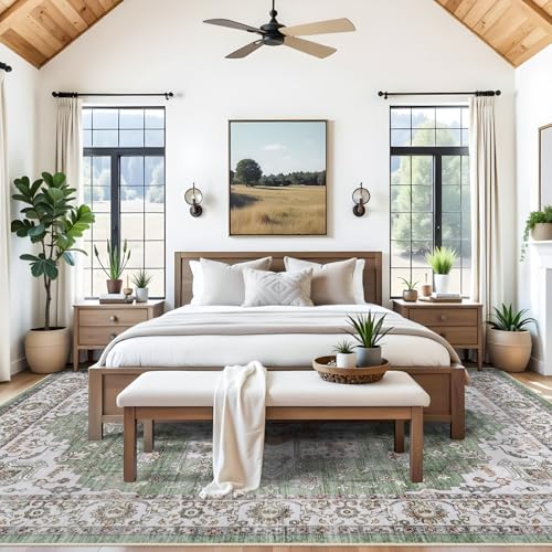 RUUGME Washable 9x12 Area Rugs - Large Boho Rugs for Living Room Kitchen Stain Resistant Carpet Vintage Tribal Rugs for Bedroom with Non Slip Backing Decor Floor Decoration Mat 9x12 Sage/Green