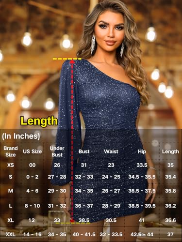 Image of ShawGobow Sparkly Outfits for Women,One Shoulder Ruched Bodycon Short Prom Dress,Sexy Dresses Cocktail Homecoming Nye