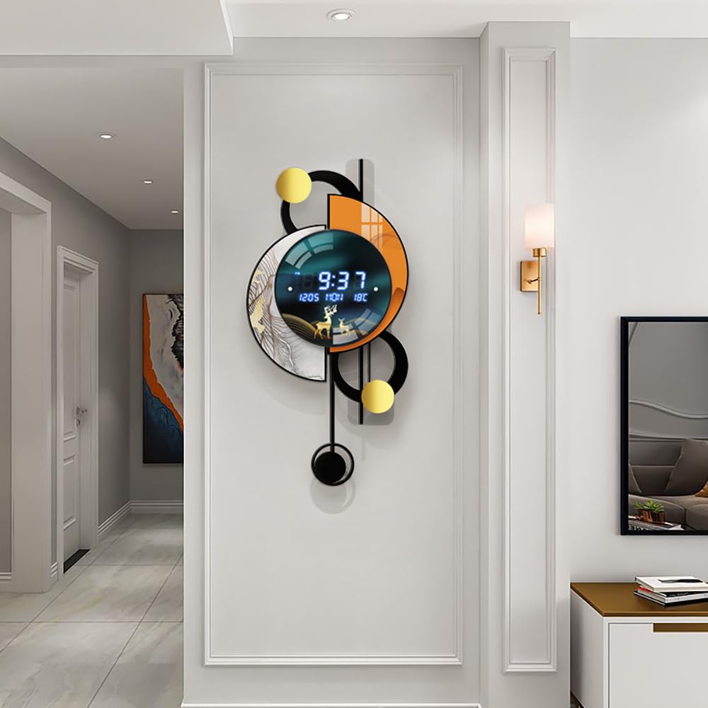 Homary 67 cm LED Wanduhr Modern Multifunktional – Sprachgesteuerte Wanduhr Modern Design mit Digitalanzeige, Temperatur, Datum und Alarmfunktion für Wohnzimmer, Büro, Schlafzimmer– Ideal als Wanddeko
