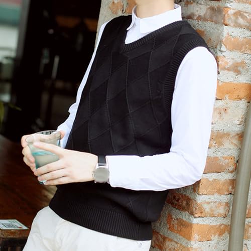 Mens Slim Fit Sleeveless Sweaters Casual Argyle V-Neck Vest Pullover Knitted Sweater Vests4
