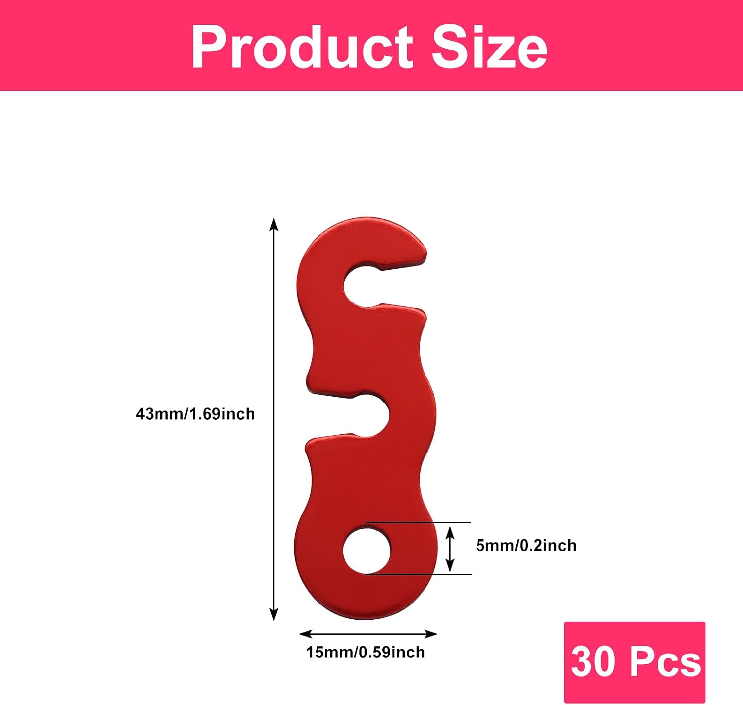 30 Pcs Guyline Tensioner Aluminum Alloy Adjusters, Ultralight Tent Rope Adjusters Cam Jam Tighteners, Durable Paracord Tensioner for Outdoor Camping Hiking/Backpackers(Red)