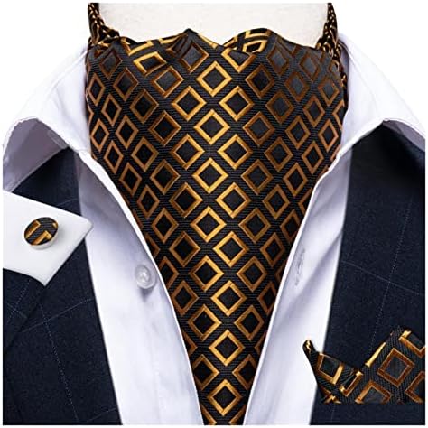 WOODOR Men Vintage Black Floral Tie Self British Style Gentleman 100% Silk Cravat Necktie Pocket Square Cufflinks 3pc Set fulfill (Color : ASC-2001, Size : 1)