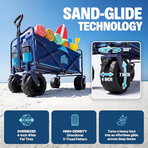 Beach Dudes Coastal Executive Beach Wagon – Heavy-Duty All-Terrain Foldable Cart, 350 lbs Capacity, Ultra-Resistant Double 600D Oxford, Ocean Blue by BEACH DUDES - Used condition - Image 2