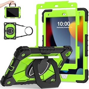 Funda para iPad de 9ª generación, funda para iPad de 9ª, 8ª y 7ª generación, iPad de 10.2 pulgadas, con protector de pantalla, soporte para bolígrafo, soporte giratorio de 360°, negro, amarillo