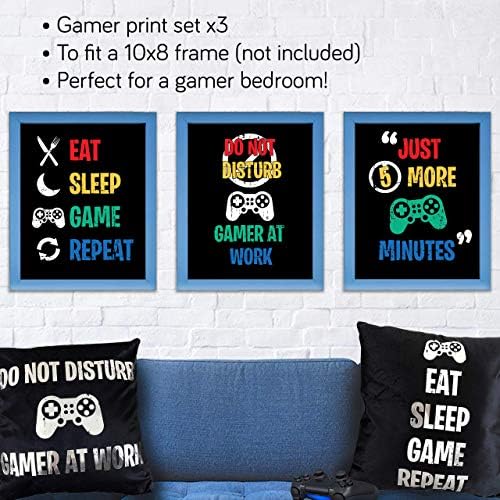 Sass Party & Gifts Gaming Themed Wall Art Prints For Boys Bedroom - Set of 3 (8X10) - Great Gift For Gamer