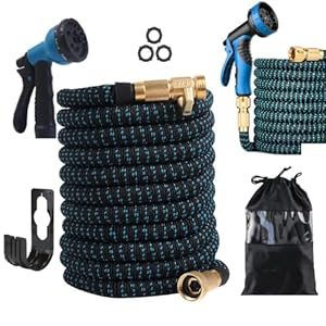 100ft Expandable Garden Hose Set With 10 Function Nozzle, Lightweight Hose&No-Kink,Durable 3750D Fabric，4 Layer Latex Core (Black/blue)