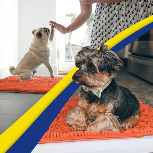 Image of Muddy Mat | Super Water Absorbent Door Mat Indoor, Microfiber Quick Dry Chenille Entryway Rug, Slip Resistant Front Door Mat, Indoor Mats for Entryway, Machine Washable Pet Rug, Coral 18 inch x 28 inch