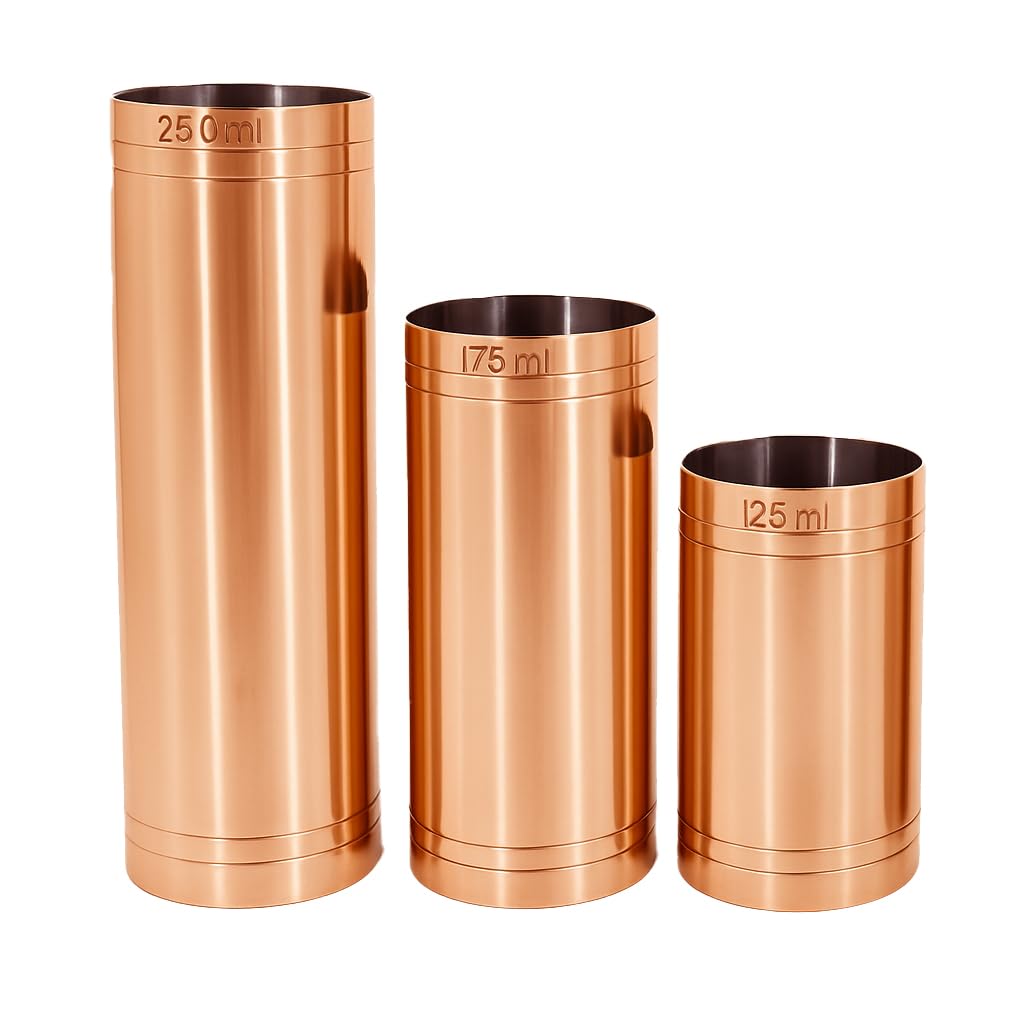 Chabrias Ltd Premium 3 Set 125ml, 175ml, 250ml Stainless Steel Copper Thimble Measure Barware Professional Spirit Measuring Cups, Home Bars, Cocktail Stations & Bartenders, Government Stamped