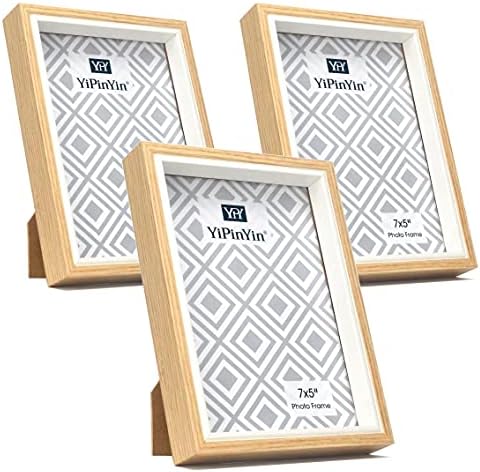 5 x 7'' Cement Grey & White TwoTone Photo Frame Set of 3, Wooden Boxed 7 x 5''Inlay Frame with Real Glass Front for Tabletop or Wallmounted