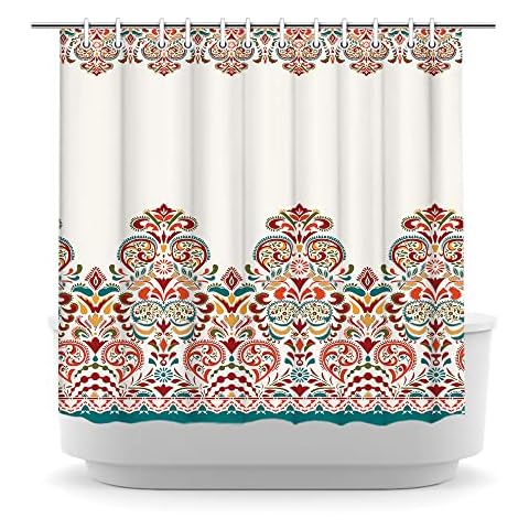 LyerArtork Colorful Paisley Damask Shower Curtain Mandala Flower Bathroom Curtain Vintage Bohemian Pattern Bath Curtains with 12Pcs Hooks for Modern Bathroom Decor 72x72inch Cover