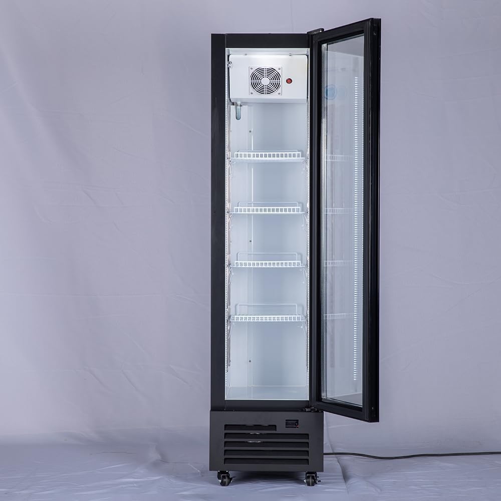 Commercial Beverage Refrigerator Display Fridge,Slim Single Glass Door Merchandiser Drink Cooler with LED Light Adjustable Shelves,ETL Sanitation,6 Cu Ft,16.15" Wide