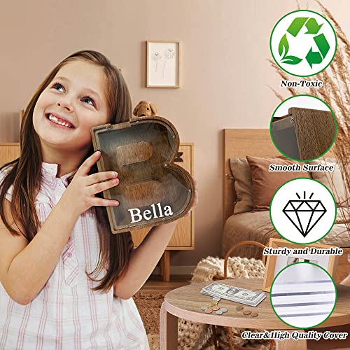 Personalized Large Wooden Kids Letter Piggy Bank - (Laser Engraved) Custom Piggy Bank For Boys Girls - Wooden Banks With Initials - Alphabet Money Box Bank Birthday Letter J Bank #TOP5