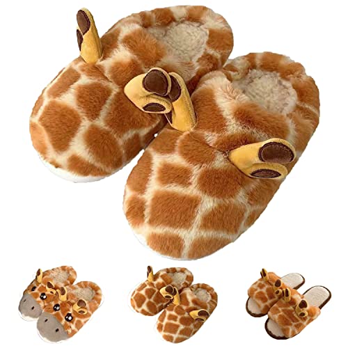 Giraffe Slippers for Women, Cute Plush 3D Giraffe Shaped Slippers for Kids & Adults Slippers Christmas (8-9, Style B)
