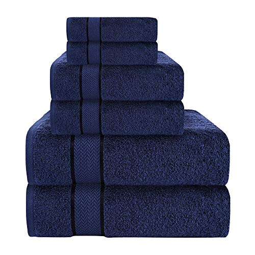 CRAFTBERRY Luxury Cotton Bath Towel Set - 6 Piece Navy Blue Solid Heavy Weight 100% Cotton Machine Washable