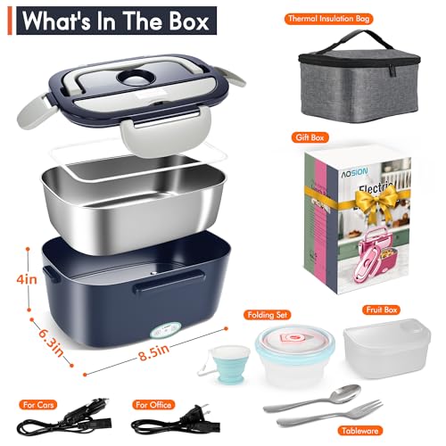 AOSION Electric Lunch Box for Adults, Heated Lunch Box 3 IN 1 with 1.5L Container, Lonchera Eléctrica Portátil 80W, Food Warmer for Car/Truck/Office, Gift for Family (Blue) by AOSION - Image 2