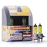 Hipro Power H7 55W 3000K Golden Yellow Xenon HID Halogen Headlight Bulbs - Low Beam