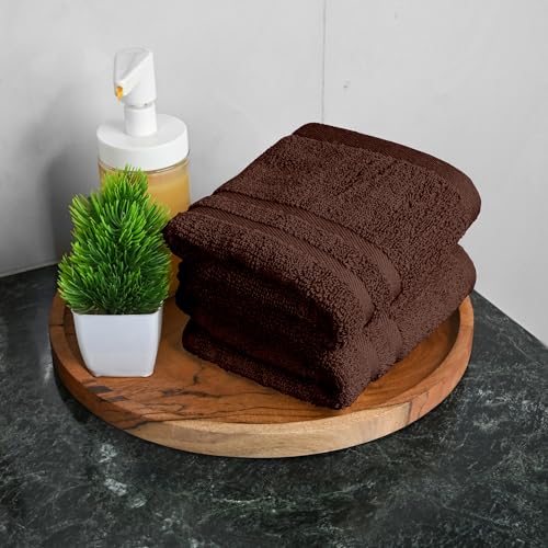 Image of Divine Casa Cotton 550 GSM Hand Towels Pack of 2 Brown, 60 x 40 cm Ultra Soft & Highly Absorbent Thick Bathroom Towels