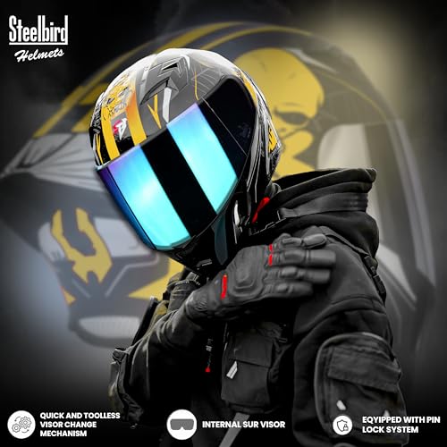 Image of Steelbird SBA-20 Strange ISI Certified Flip-Up Graphic Helmet for Men with Inner Silver Sunshield