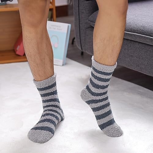 LINEMIN Mens Fuzzy Socks Cozy Fluffy Winter Warm Slipper Socks Microfiber Soft Home Sleeping Socks 5/6 Pairs3